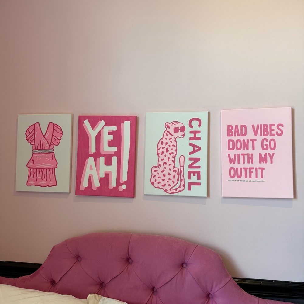 Wall Art with Bold Text Cheetah Dress Rhinestone Girly Painting Canvases 4 - Picture 5 of 8